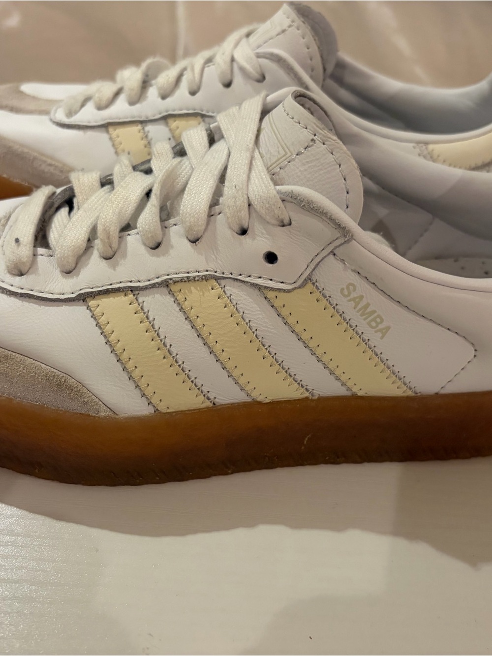 adidas Samba Women’s White and Cream Leather Sneakers with Gum Sole - Picture 5 of 11